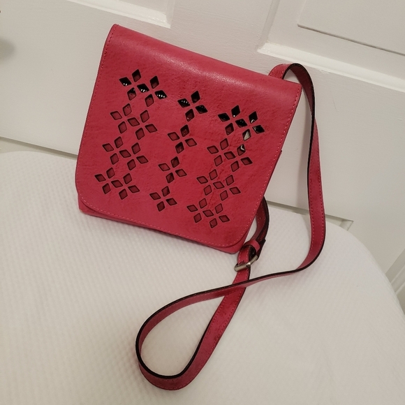 Patricia Nash Grenada Pink Leather Crossbody, Perforated, Boho - Picture 1 of 16